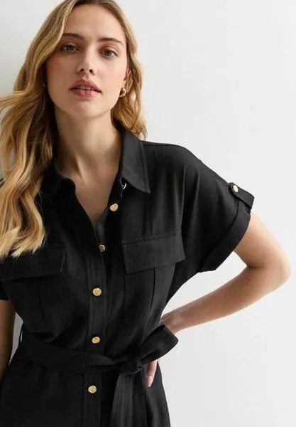 Платье-рубашка Utility Belted New Look, черное