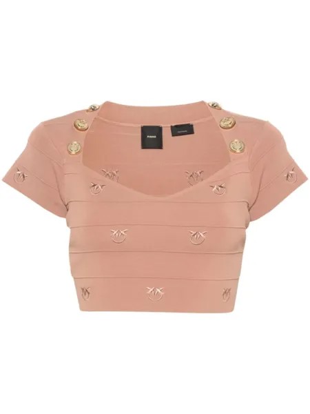 PINKO топ с вышивкой Love Birds, нейтральный цвет