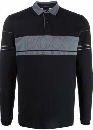BOSS рубашка поло с длинными рукавами и вышитым логотипом