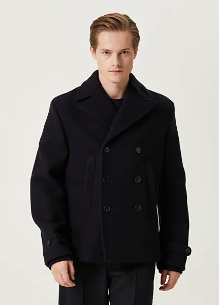 Черное шерстяное двубортное пальто Off-White
