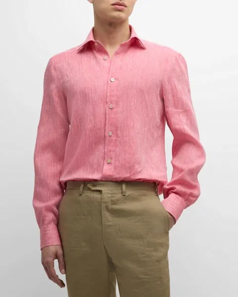 Мужская однотонная льняная спортивная рубашка Kiton, цвет Red