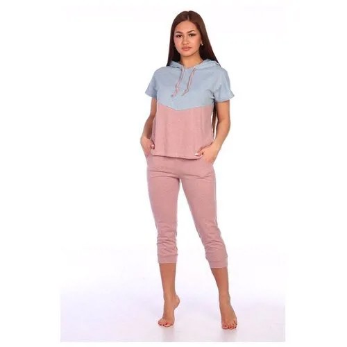 Костюм женский « Восход» (футболка, бриджи), цвет серый/розовый, размер 42