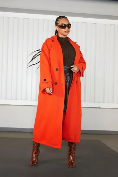 Длинное пальто плюс премиум шерсти Boohoo, оранжевый
