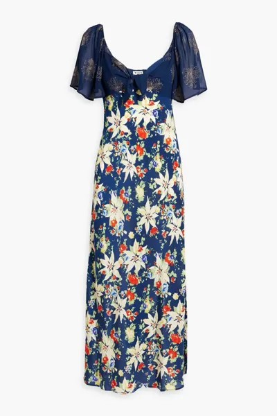 Платье макси Paltrow из блестящего шифона и шелкового крепа с цветочным принтом Rixo, темно-синий
