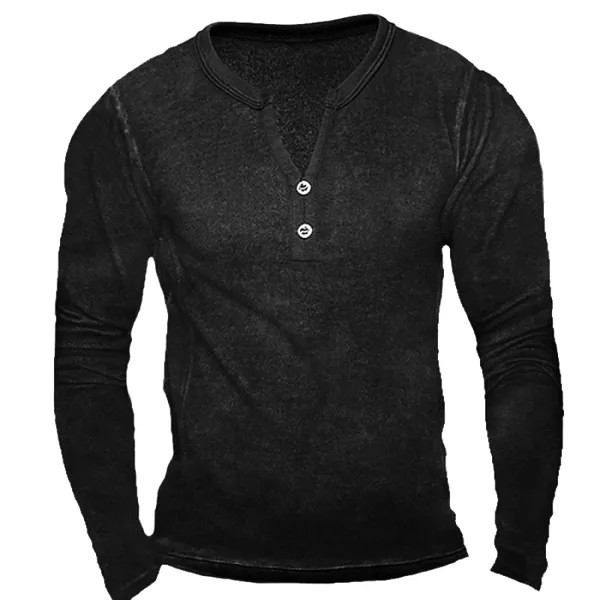 Мужская уличная тактическая футболка с длинным рукавом VintageHenley Collar Half Open Long Sleeve Tactical T-Shirt