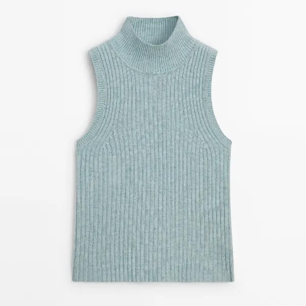 Топ Massimo Dutti Wool Blend Ribbed Knit - Studio, голубовато-зеленый