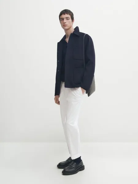 Свитер-Поло хлопковой вязки в рубчик Massimo Dutti, синий
