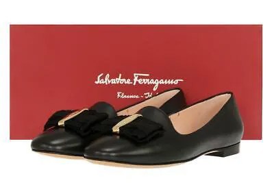 НОВЫЕ ЧЕРНЫЕ КОЖАНЫЕ ЛОФЕРЫ НА ПЛОСКОЙ ПЛОСКОЙ ОДЕЖДЕ SALVATORE FERRAGAMO ELISABELLA 5 М