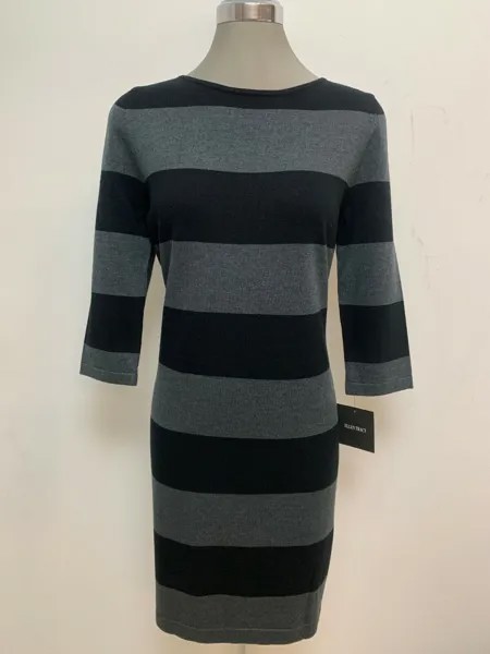Ellen Tracy НОВОЕ ЧЕРНО-УГОЛЬНОЕ платье-свитер в полоску с вырезом «лодочкой», размер L