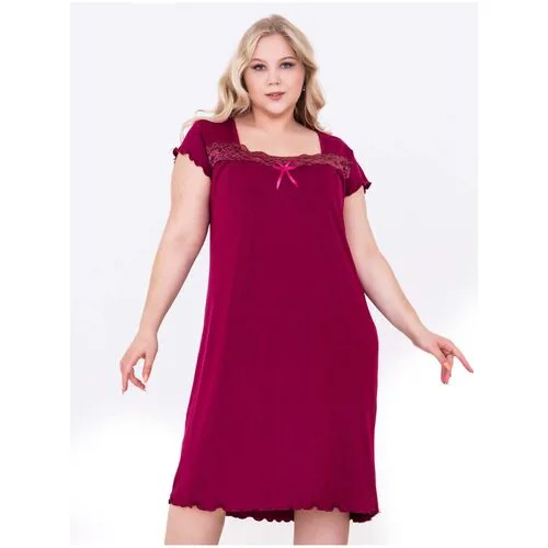Сорочка женская из вискозы с кружевом Rozara, цвет вишневый, размер 64