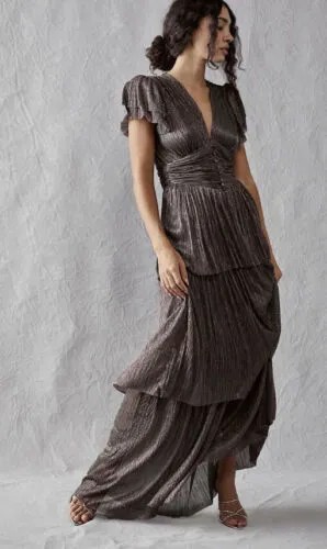 Free People Сабина Мусаева Элла Сара Многоуровневое платье с металлическими блестками L