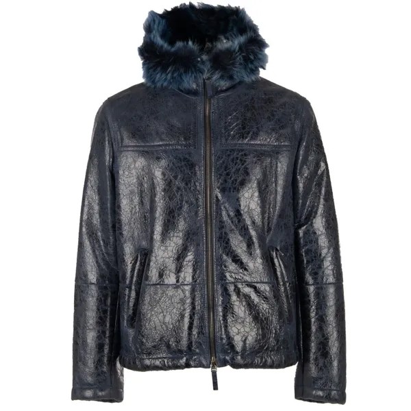 Dolce - Gabbana Кожаная куртка наппа с мехом и капюшоном Синяя 48 38 M 11204