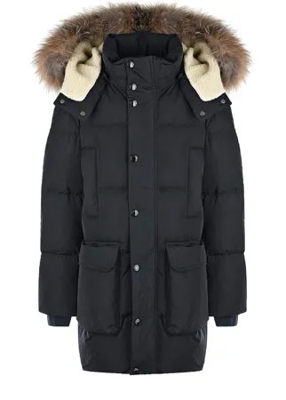 Черный длинный пуховик с меховой отделкой Moncler