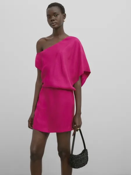 Асимметричное короткое платье Massimo Dutti, фуксия