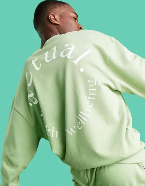 Зеленая футболка в стиле oversized с большим логотипом 