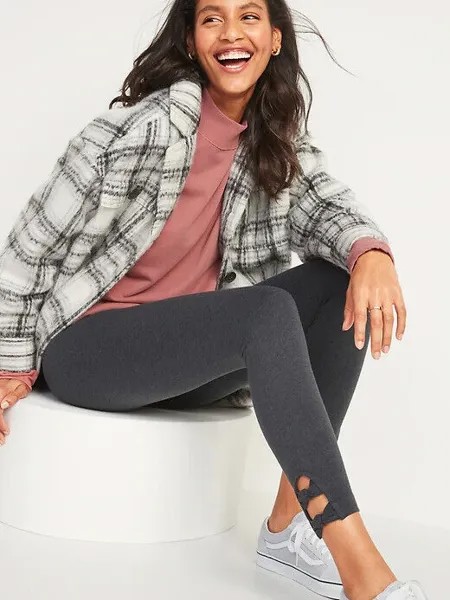 NWT Old Navy, трикотажные леггинсы с высокой посадкой и боковым узлом, брюки, темно-серые женские, L, XL, XXL