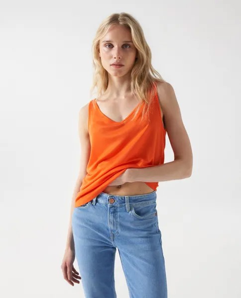 Женский топ с широкими бретелями и V-образным вырезом. Salsa Jeans, апельсин