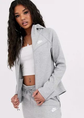 Худи серого цвета на молнии Nike - Tech Fleece-Черный