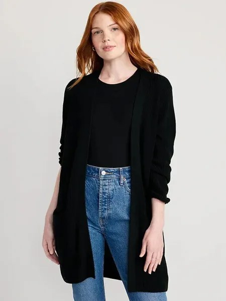 Длинный свитер с открытой передней частью и текстурой Old Navy Black, размер 3X