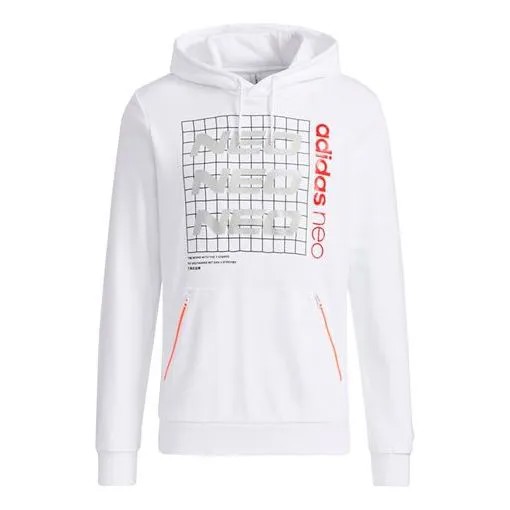 Толстовка adidas neo M Ss Nn Hdy 2 Casual Sports Printing Loose hooded Pullover White, белый