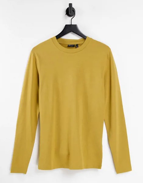 Облегающий лонгслив горчичного цвета с круглым вырезом ASOS DESIGN-Желтый