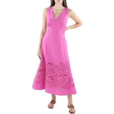 Розовое женское платье миди Max Mara Studio с v-образным вырезом и люверсами до середины икры 6 BHFO 9544