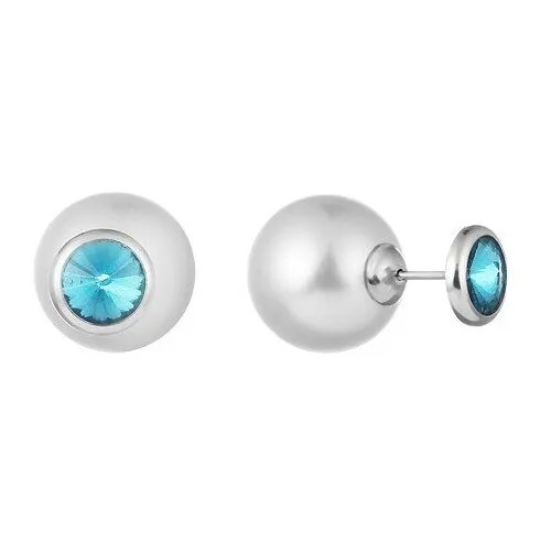 Серьги пусеты ELEMENT47, серебро, 925 проба, стекло, жемчуг, , белый/голубой