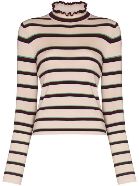 Chloé ruffled neck striped jumper