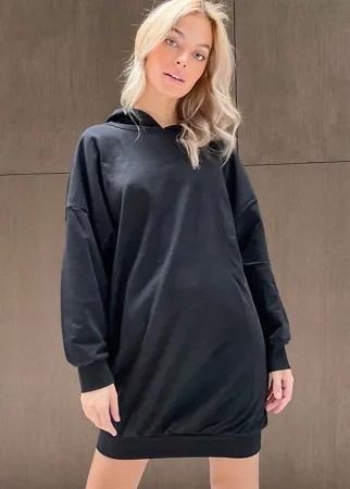 Черное платье-худи в стиле oversized ASOS DESIGN Petite-Черный