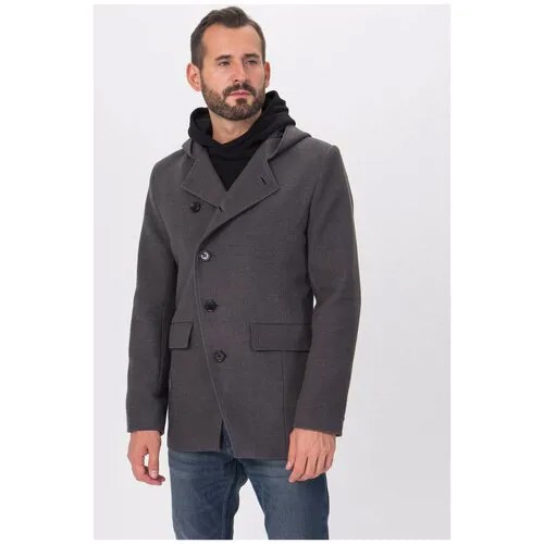 Пальто с капюшоном P012 Серый 48