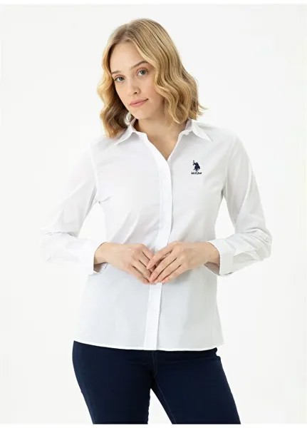 Обычная белая женская рубашка с рубашечным воротником Slim Fit SALY023K U.S. Polo Assn., белый