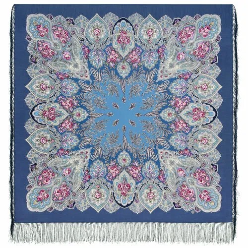 Платок Павловопосадская платочная мануфактура,125х125 см, синий