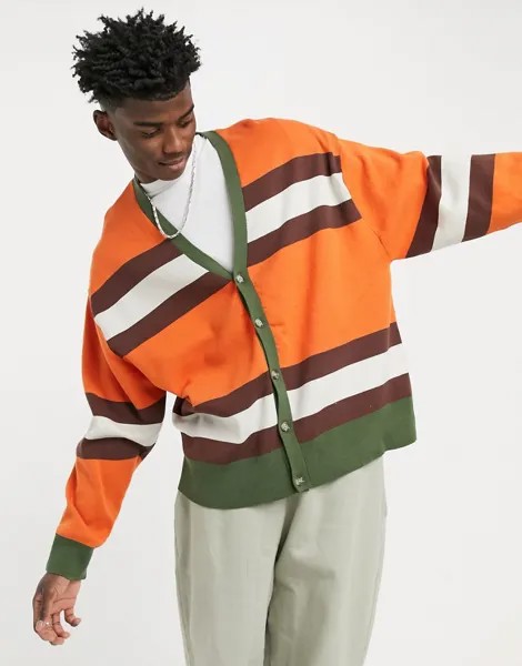 Оранжевый вязаный oversized-кардиган в полоску ASOS DESIGN-Оранжевый цвет