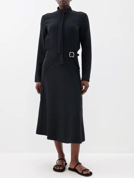 Платье миди из крепа с поясом Jil Sander, черный