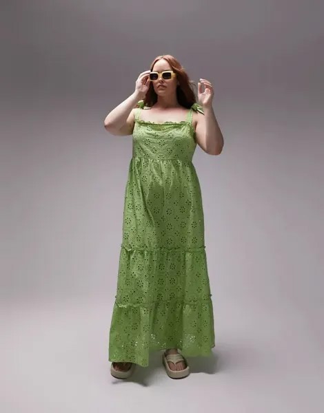 Зеленое пляжное платье миди с завязками на бретелях Topshop Curve