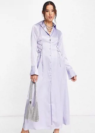 Атласное платье-рубашка макси с завязкой на талии Reclaimed Vintage Inspired-Разноцветный