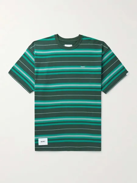 Полосатая футболка из хлопкового джерси с вышитым логотипом и аппликацией Wtaps, зеленый