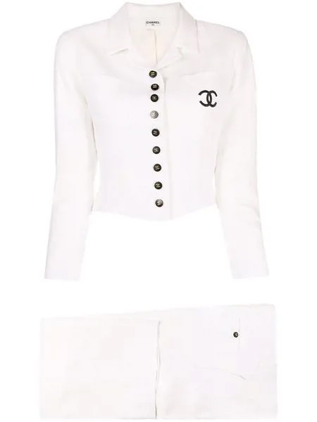 Chanel Pre-Owned льняной костюм с логотипом CC на пуговицах 1990-х годов