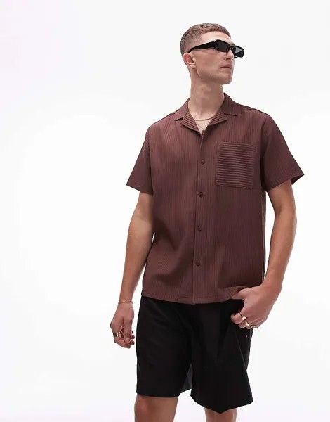 Лиловая плиссированная рубашка с короткими рукавами Topman