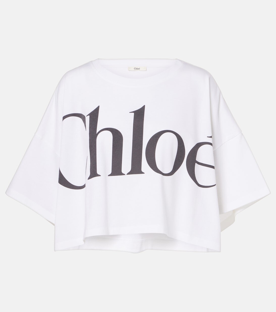 Укороченная футболка из хлопкового джерси с логотипом Chloé, белый