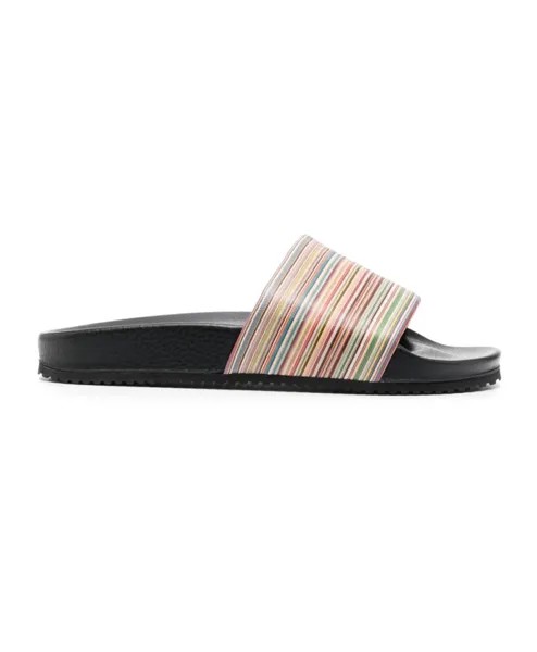 Кожаные шлепанцы с полосатым принтом черные Paul Smith, мультиколор