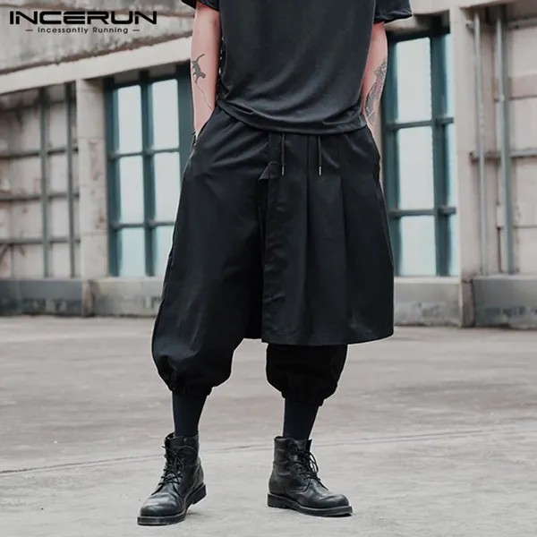 INCERUN Японский стиль Мужские повседневные укороченные брюки Эластичная талия Падение Промежность Нерегулярные брюки