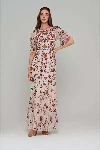 Платье макси с вышивкой Frock And Frill, бежевый