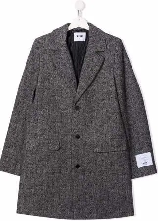 MSGM Kids однобортное пальто с нашивкой-логотипом