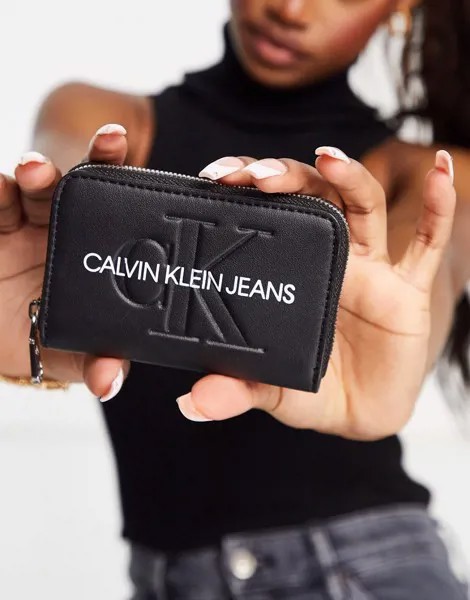 Черная сумочка-кошелек с молнией по периметру Calvin Klein Jeans-Черный цвет