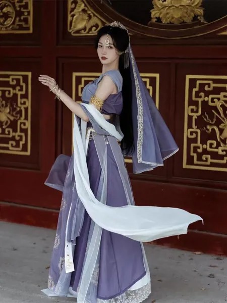 Женский костюм для косплея Hanfu, праздничный костюм принцессы в арабском стиле, индийское танцевальное платье с вышивкой, голубой наряд для к...
