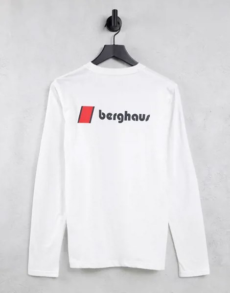 Лонгслив белого цвета с ретро логотипом спереди и сзади Berghaus Heritage-Белый