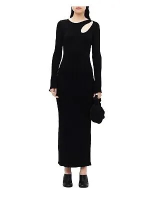 SIMON MILLER Женское черное платье макси в рубчик с длинными рукавами и круглым вырезом M