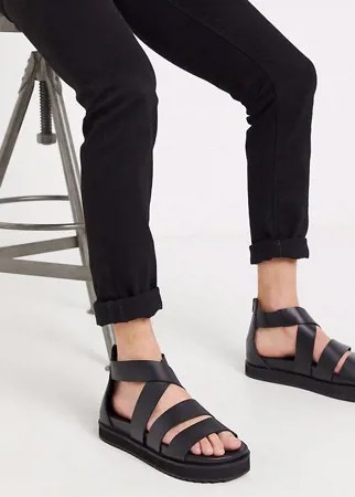 Черные кожаные сандалии-гладиаторы для широкой стопы с массивной подошвой ASOS DESIGN-Черный цвет