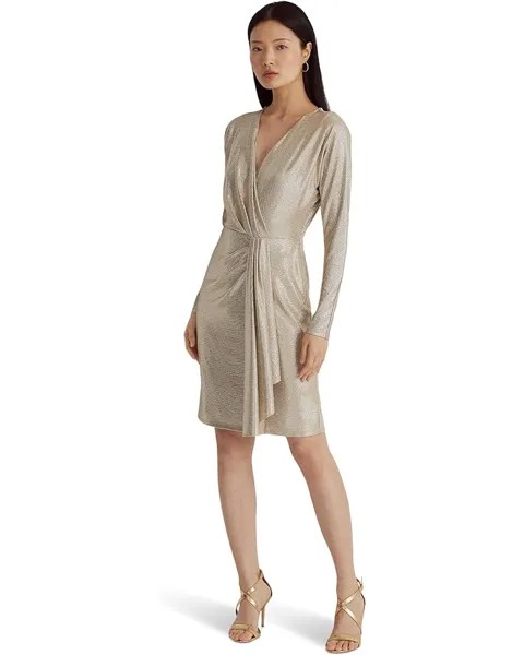 Платье LAUREN Ralph Lauren Metallic Stretch Knit Cocktail, цвет Birch Tan/Gold Foil